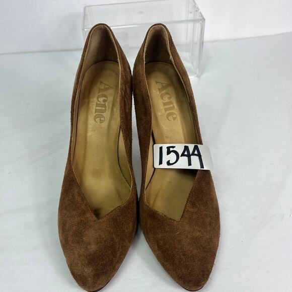 Acne Heel Pumps Heels 37 Brown Suede Leather Scallop Edge Made Italy - Picture 11 of 11